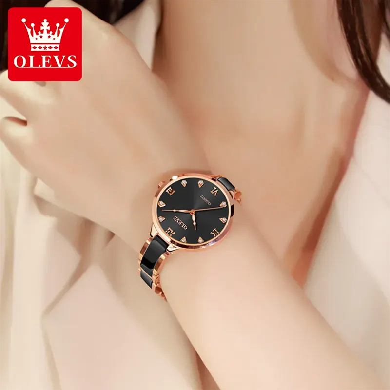 Olevs Most Luxurious Black Dial Ladies Watch | 5872